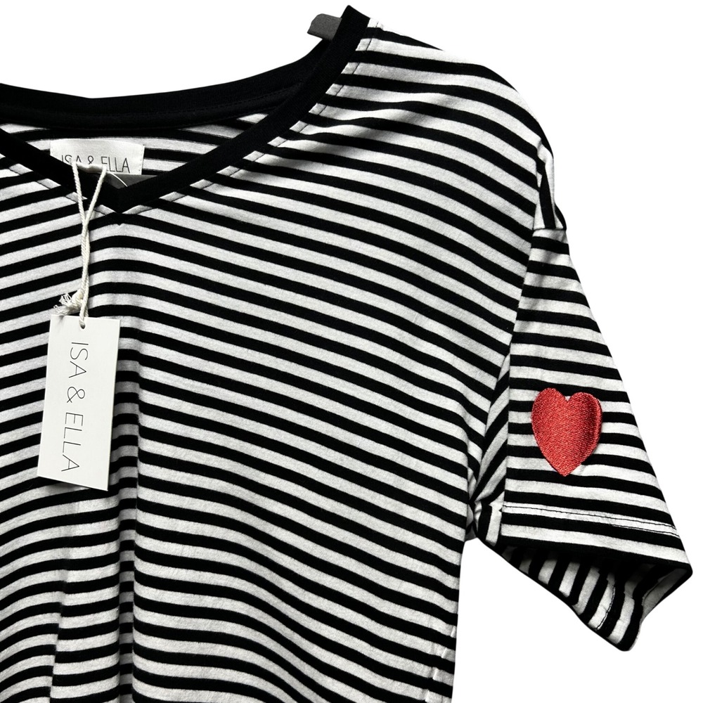 Isa & Ella Striped Crop Top Womens Medium Black White Heart Patch Minimalist Y2K